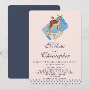 Süße Braune Aquarell-Hochzeit mit Reh Einladung