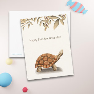 Süße braune personalisierte Schildkröte zum Geburt Postkarte