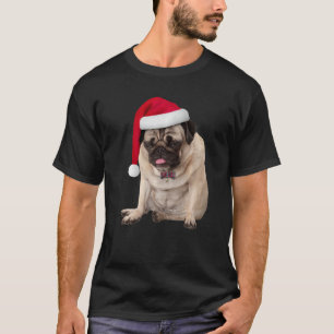 Süße braune Pug-Weihnachtsmannmütze Kariertes Flie T-Shirt