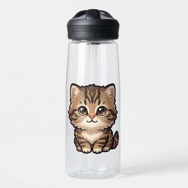Süße braune Tabby-Kätzchen-Wasserflasche Trinkflasche (Vorne)