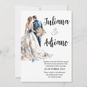 Süße Braut Bräutigam Aquarell Hochzeitskarte moder Einladung