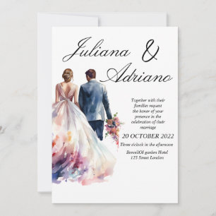 Süße Braut Bräutigam Aquarell Hochzeitskarte moder Einladung