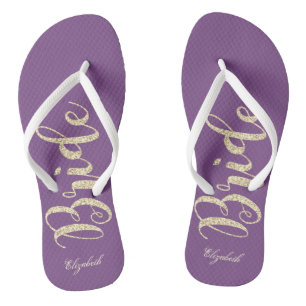Süße Braut mit goldenem Glitter, Lila - Personalis Flip Flops