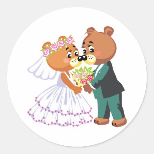 süße Braut und Bräutigam Teddybären Design Hochzei Runder Aufkleber