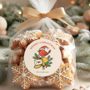 Süße Briefkasten-Kardinal-Weihnachtsfeiertags-Aufk Runder Aufkleber