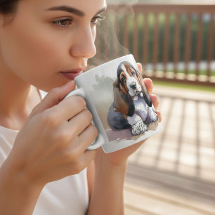 Süße Browns auf weißem Basset-Wassercolor Kaffeetasse