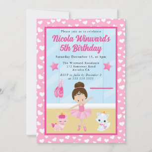 Süße Brünette Ballerina Kindergeburtstag  Einladung