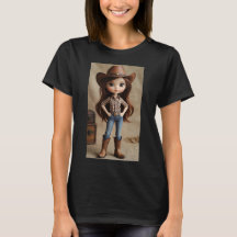 Süße brünette Cowgirl Western Mode Damen T-Shirt