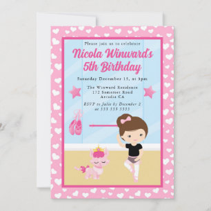 Süße brünette Mädchen Ballerina Kinder Geburtstag  Einladung