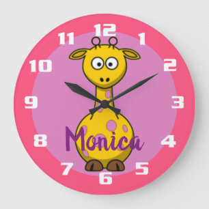 Süße Bubble-Gum-Rosa monogrammierte Giraffe Große Wanduhr