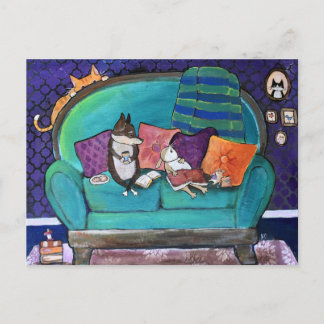 Süße Buchclub-Tiere Whimsical Art Postkarte