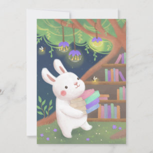 Süße Buchliebhaber-Hasen-Illustration Einladung
