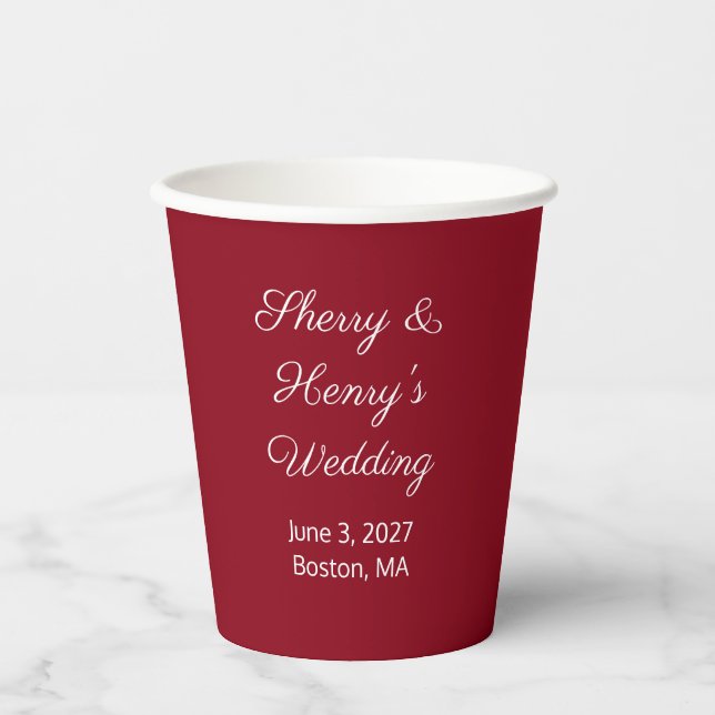 Süße Buchstaben Bordeauxrot & Weiß:  Hochzeit Pappbecher (Vorderseite)