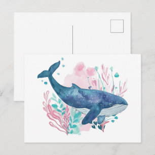 Süße Buckelwal-Wasserfarbenillustration Klein Postkarte