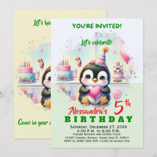 Süße Budget-Party-Tiere Pinguin Aquarell Einladung