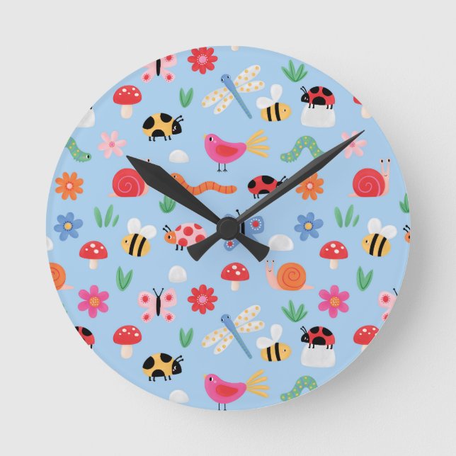 Süße Bugs Kinder Wanduhr – Marienkäfer, Bienen & N (Vorderseite)