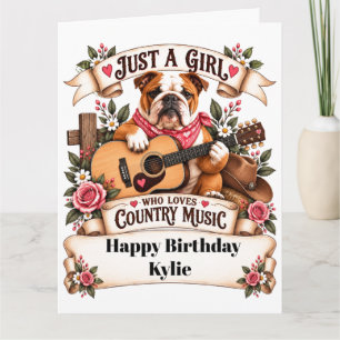 Süße Bulldogge & Gitarre Country-Musik Geburtstag Karte