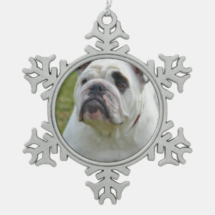 Süße Bulldogge Schneeflocken Zinn-Ornament