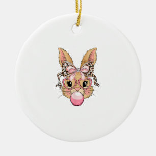 Süße Bunny-Hasen-Gesicht-Leoparden-Brille Mädchen  Keramik Ornament