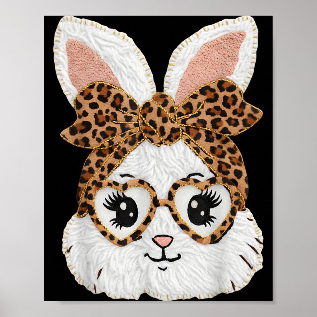Süße Bunny Kaninchen Gesicht Leopard Gles Mädchen  Poster (Vorne)
