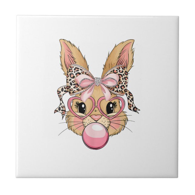 Süße Bunny Rabbit Gesicht Leopard Brille Mädchen G Fliese (Vorderseite)