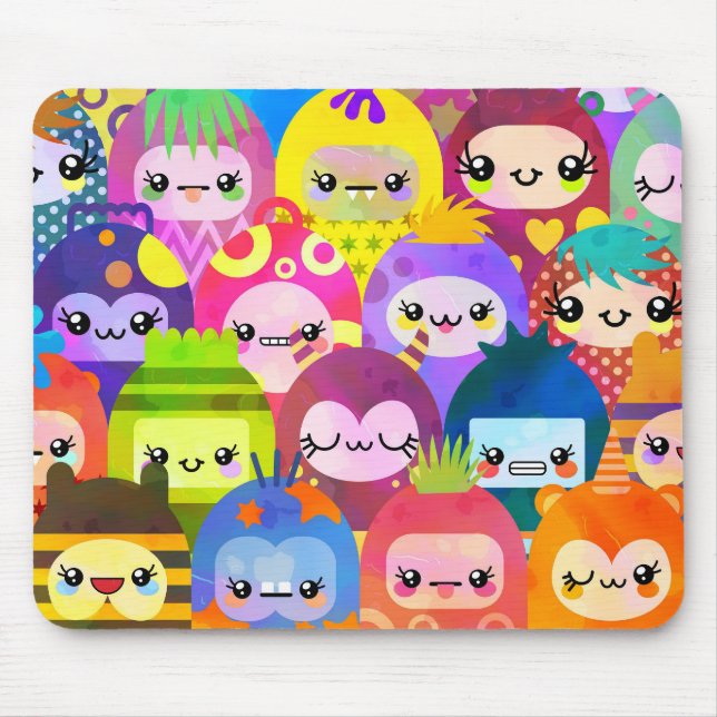 Süße bunte Cartoon-Charaktere Mousepad (Vorne)