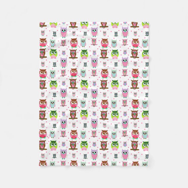 Süße bunte Cartoon-Eulen-Fleece-Decke Fleecedecke (Vorderseite)