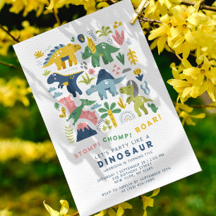 Süße bunte Dinosaurier 5. Geburtstagsfeier Einladung