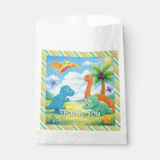 Süße bunte Dinosaurier-Freunde Geburtstag Geschenktütchen (Vorderseite)