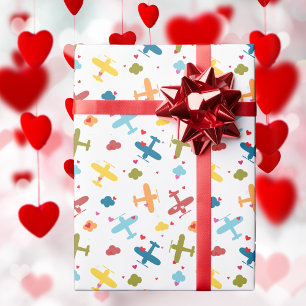 Süße bunte Flugzeug & Herz, Valentinstag Geschenkpapier