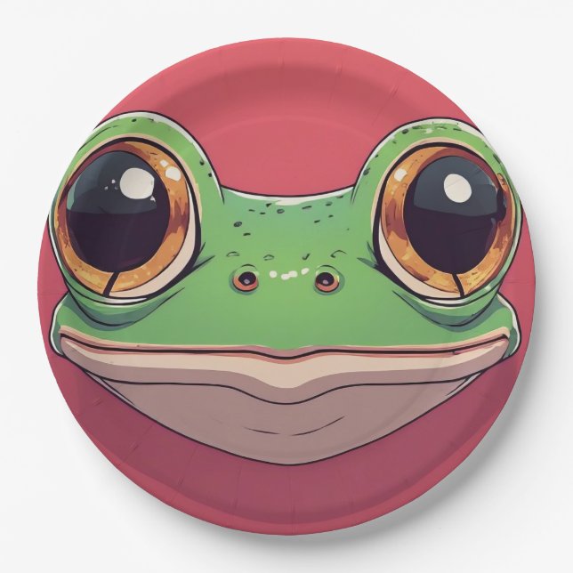Süße bunte Froschgesicht – Lustige Cartoon-Froschp Pappteller (Vorderseite)