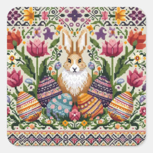 Süße/bunte Frühlings-/Oster Fair Isle Quadratischer Aufkleber