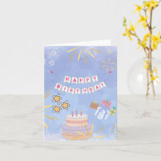 Süße bunte Happy Birthday-Torte & Geschenke-Grußka Karte
