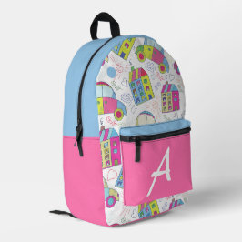 Süße bunte Häuser Monogramm Zurück zur Schule Ruck Bedruckter Rucksack