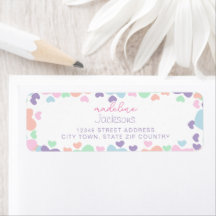 Süße bunte Herz lila Mädchen Schrift Adresse