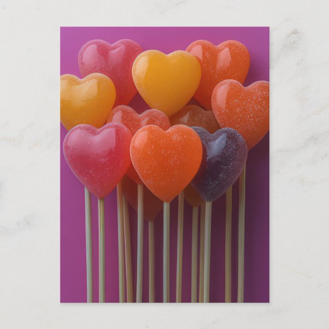 Süße bunte Herz Lollipops Valentinstag Postkarte (Vorderseite)