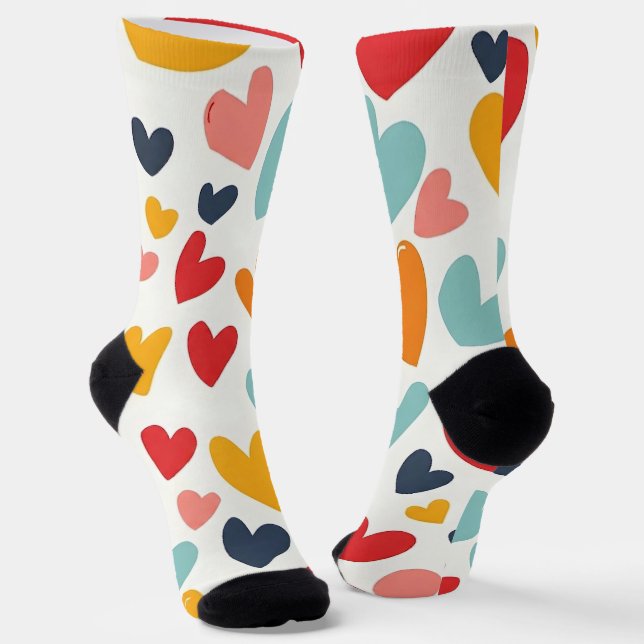 Süße bunte Herzen Doodle Romantik Socken (Gewinkelt)