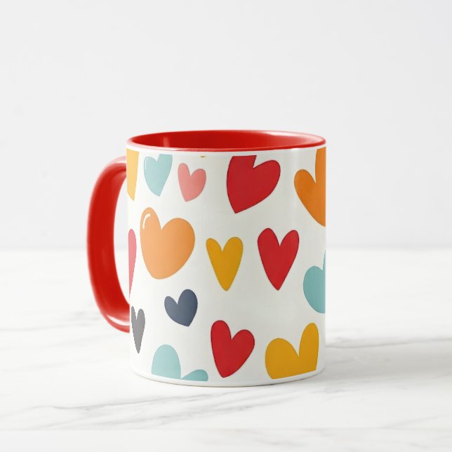 Süße bunte Herzen Doodle Romantik Tasse (Vorderseite Links)