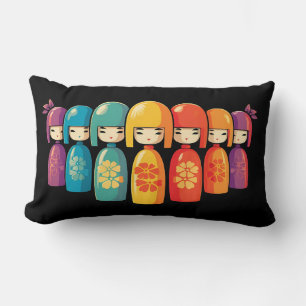 Süße bunte japanische Kokeshi-Puppen Lendenkissen