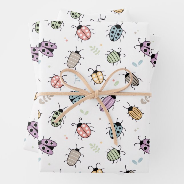 Süße bunte Käfer Muster Geschenkpapier Set (Beispiel)