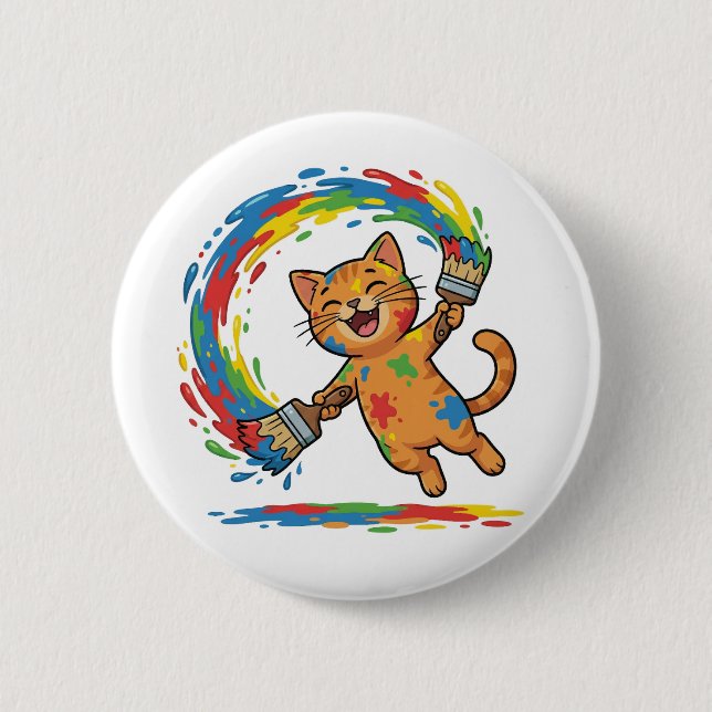 Süße bunte Katzenmal-Spritzknopf Button (Vorderseite)