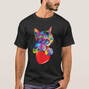 süße bunte Katzenumarmung Herz Kunst für Katzenlie T-Shirt
