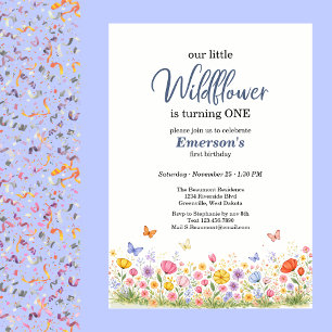 Süße bunte kleine Wildblume 1. Geburtstagsfeier Einladung