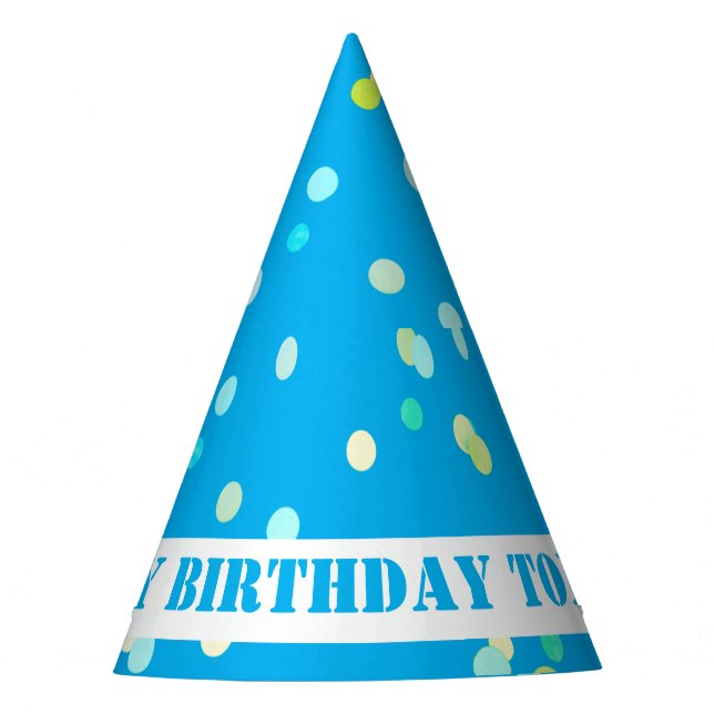 Süße bunte Konfetti-Punkte Blau Alles Gute zum Geb Partyhütchen (Vorderseite)