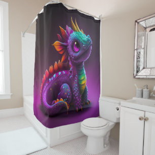 Süße bunte lila Drachen-Echsen-Kunst Duschvorhang