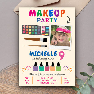 Süße bunte Make-up-Party Mädchen Geburtstagseinlad Einladung