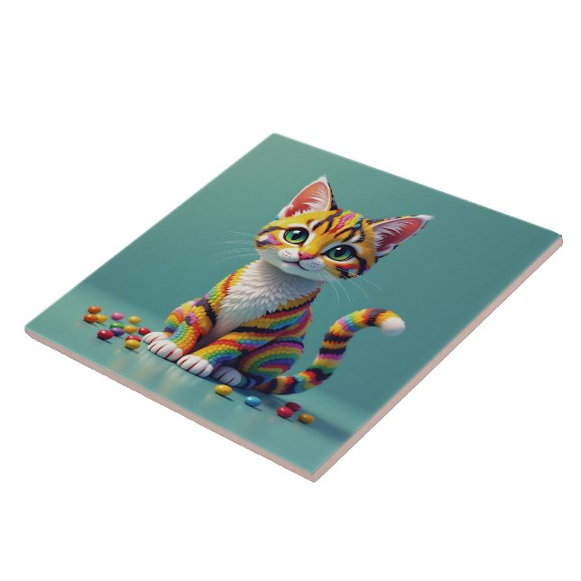 Süße bunte Margay-Süßigkeiten-Katze Fliese (Seite)