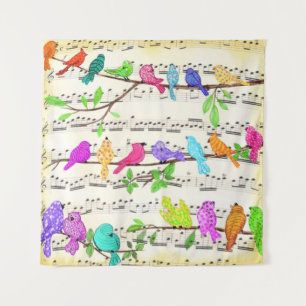 Süße bunte musikalische Vögel Symphonie - Glücklic Wandteppich