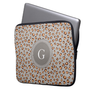 Süße bunte orangebraune Gepardendruck-Monogramm Laptopschutzhülle