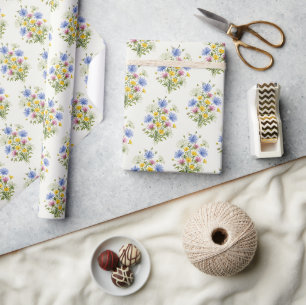Süße bunte Pastell-Wasserfarben-Wildblumen Geschenkpapier